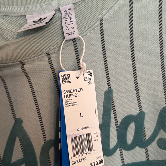 Adidas mint and striped crewneck sweater NWT L - Picture 4 of 8